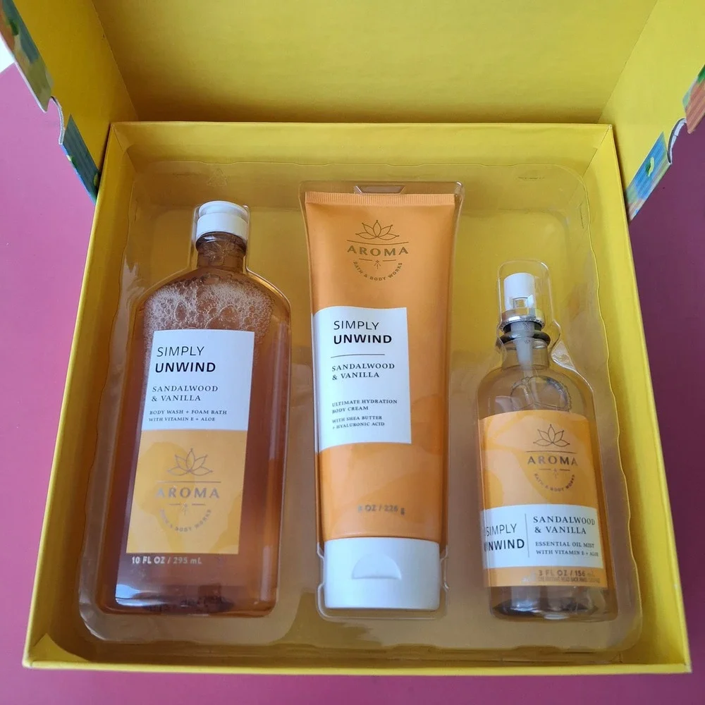 Bath & Body Works SANDALWOOD & VANILLA Aroma Gift Set 3 Piece Box